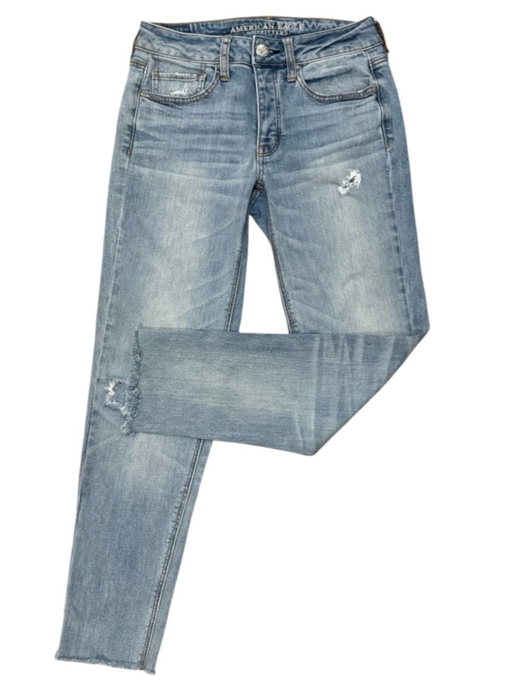 American Eagle Tomgirl Jeans 2 Long Stretch Raw Hem Ripped Distressed 90s